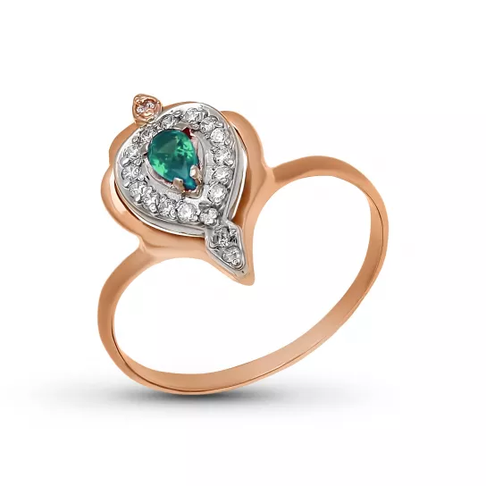 Кольцо с изумрудом и фианитом из золота