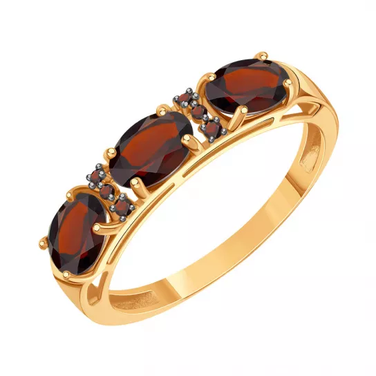 Кольцо с гранатом и фианитом из золота