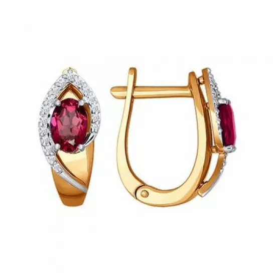 Серьги с бриллиантами с рубином из золота