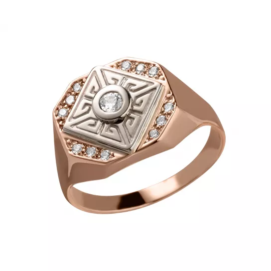 Кольцо-печатка с фианитом из золота