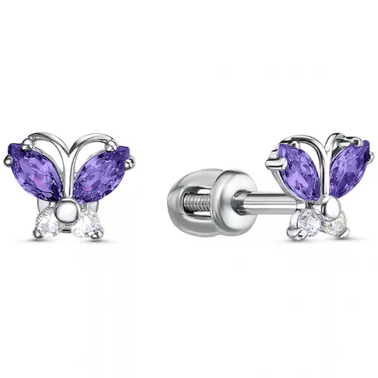 Серьги с фианитом из серебра