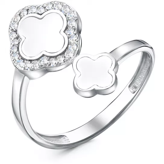 Кольцо с фианитом и эмалью из серебра