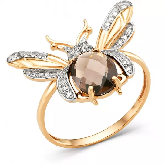 Кольцо с раухтопазом и фианитом из золота