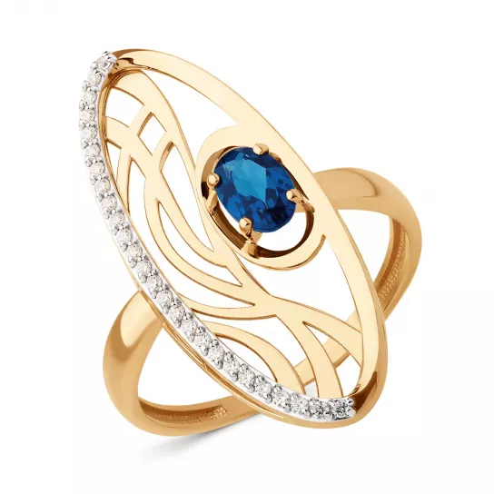 Кольцо с фианитом и топазом из золота