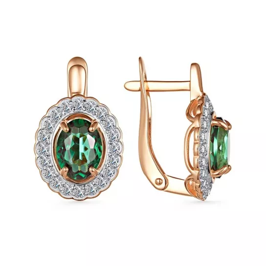 Серьги с кварцем и фианитом из золота