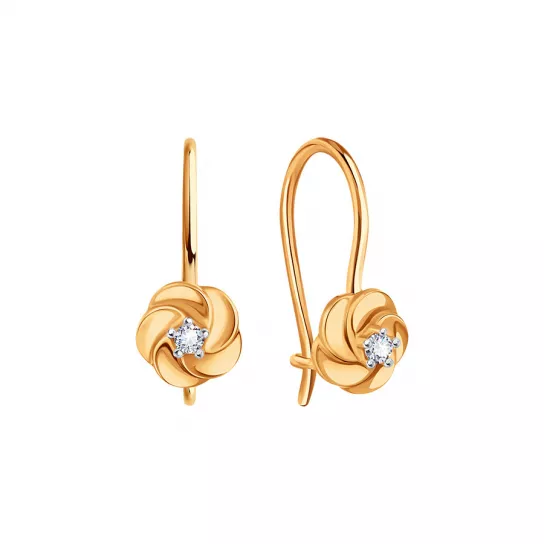 Серьги детские с фианитом из золота